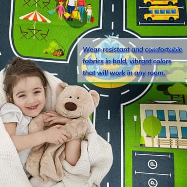 VNUVCOE Kids Car Rug Playmat Carpet, Playroom City Road Race Track Rug for Playing Cars Toys, Educational Area Rugs for Bedroom Classroom Toddlers Kids Room Safe Area Decor(Green,2.6x3.9ft) - Image 4