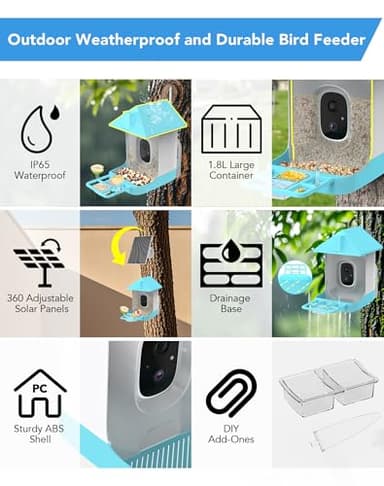 Smart Bird Feeder with Camera, 5200mAh Battery with Solar Panel, 2K Live View/AI Identifies/App Control/Instant Arrival Alert/Auto Capture/135° Motion Detection/IP65 Waterproof, Ideal Gift - Image 7