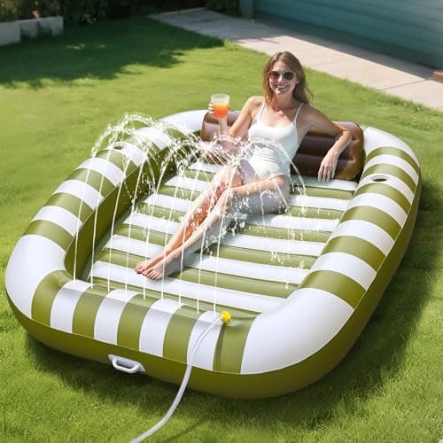 Pool Wave Inflatable Pool Lounger Floats, 80" x 66" Large Tanning Bed for Adult Kids, Outdoor Sun Bathing Floating Blow up Raft W/Pillow, Spray Water Mat, Summer Beach Lake Family Party Gift - Green - Image 1