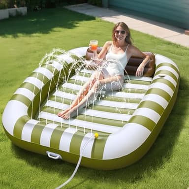 Pool Wave Inflatable Pool Lounger Floats, 80" x 66" Large Tanning Bed for Adult Kids, Outdoor Sun Bathing Floating Blow up Raft W/Pillow, Spray Water Mat, Summer Beach Lake Family Party Gift - Green - Image 1