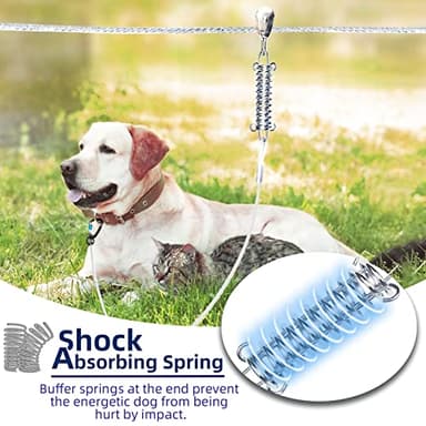 Dog Tie Out Runner for Yard,Trolley System for Large Dogs,Heavy Duty Dog Run Cable Lead 50ft with 10ft Pulley Runner Line for Small Medium and Large Dogs Up to 250lbs Running Outside Yard or Camping - Image 3