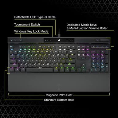 Corsair K70 RGB PRO Wired Mechanical Gaming Keyboard (CHERRY MX RGB Blue Switches: Tactile and Clicky, 8,000Hz Hyper-Polling, PBT DOUBLE-SHOT PRO Keycaps, Soft-Touch Palm Rest) QWERTY, NA - Black - Image 7