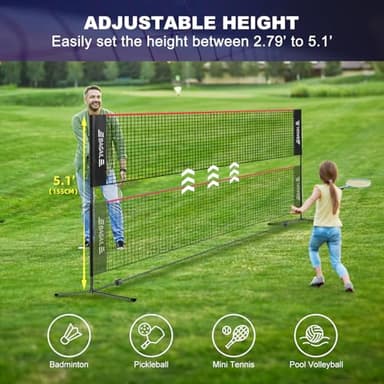 BAGAIL Badminton Net, Foldable Sports Net 10 FT/ 14 FT/ 17 FT Wide, Height Adjustable Net Set with Carry Bag for Tennis, Pickleball or Pool Volleyball - 14ft, Red - Image 2