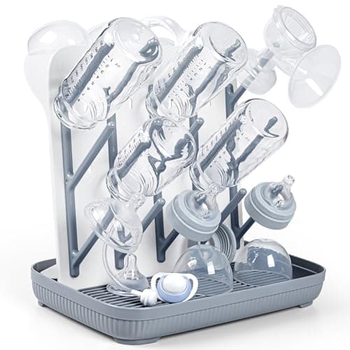 Termichy Baby Bottle Drying Rack: Large Vertical Bottle Dryer Rack Holder - Space Saving Standing Drying Rack for Baby Bottles and Pump Part Cleaning (Gray) - Image 1