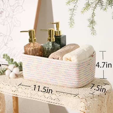 MiniArk Small Storage Baskets for Organizing | Closet Organizer Bins | Shelf Toy Basket | Woven Rope Baskets | Cube Decorative Box | Shallow Basket | 11.5x7.5x4.7” | 3 Packs Rainbow - Image 3