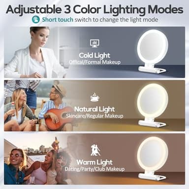 B Beauty Planet Magnifying Mirror with Light 30X, Double-Sided 1X/ 30X Magnifying Makeup Mirror with Tweezer, 2000mAh 3 Colour Modes with Adjustable Brightness,Foldable Travel Mirror(9" L x 7" W) - Image 2