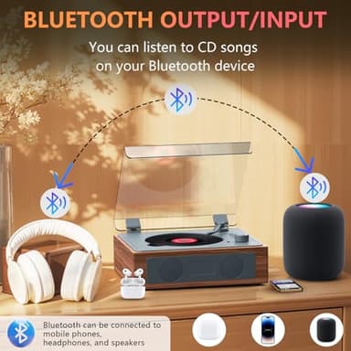 CD Player Portable with Speakers, Retro CD Record Player, Small Vintage CD Player with Bluetooth, Rechargeable Double HiFi Sound Speakers Support AUX/USB/Type-C/Headphone Jack/Remote Control - Image 3