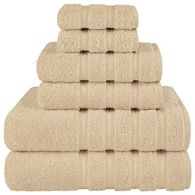 American Soft Linen Luxury 6 Piece Towel Set, 2 Bath Towels 2 Hand Towel 2 Washcloths, 600 GSM 100% Cotton Turkish Towels for Bathroom, Beige Towel Sets - Image 1