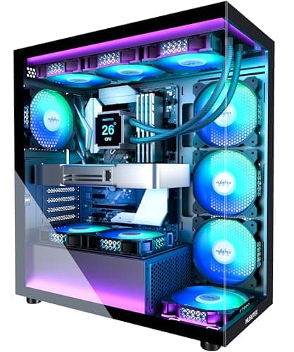 MUSETEX ATX PC Case 7 PWM ARGB Fans Pre-Installed, Type-C Mid Tower Computer Case with Full-View Dual Tempered Glass, Gaming PC Case, Black(K2) - Image 1
