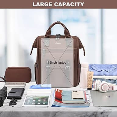 LOVEVOOK Laptop Backpack for Women Work Travel Commuter Backpack Business Computer Bag Teacher Doctor Nurse Bags College Backpack Purse Laptop Bag, 15.6 Inch, Coffee-black - Image 3