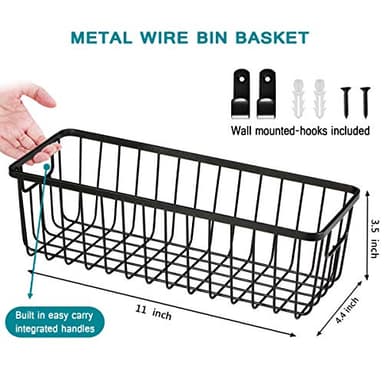 SheeChung Farmhouse Decor Metal Wire Bathroom Storage Organizer Basket Bins - for Cabinets, Shelves, Closets, Vanity Countertops, Under Sinks, Pantry, Laundry Room, Garage - Small, 2 Pack (Black) - Image 2