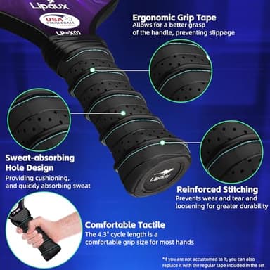 Lipaux Pickleball Paddles Set of 2, USAPA Approved Pickleball Rackets Material with Carbon Fiber, Lightweight Pickleball Paddle Set with 2 Paddles, 4 Balls, 2 Grip Tapes and Carry Bag - Image 6
