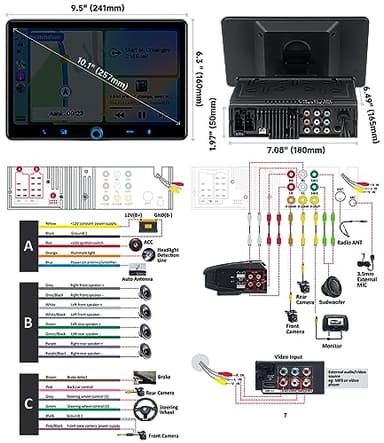 PLZ Single Din Car Stereo Wireless Apple Carplay Android Auto Radio, 10.1" Car Play Touch Screen, Bluetooth 5.3 Car Audio Receiver, 4.2 Channel 240W, Subwoofers, Backup Camera, Navigation, FM/AM, SWC - Image 7
