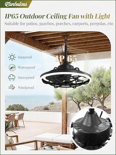 Fanbulous Outdoor Ceiling Fans with Light for Patios, 20" Weatherproof Plug in Ceiling Fan, Gazebo Fan Remote&APP Control, 3CCT Dimmable,Caged Ceiling Fan with Hanging Hook for Porch, Pergola,Canopy - Image 4