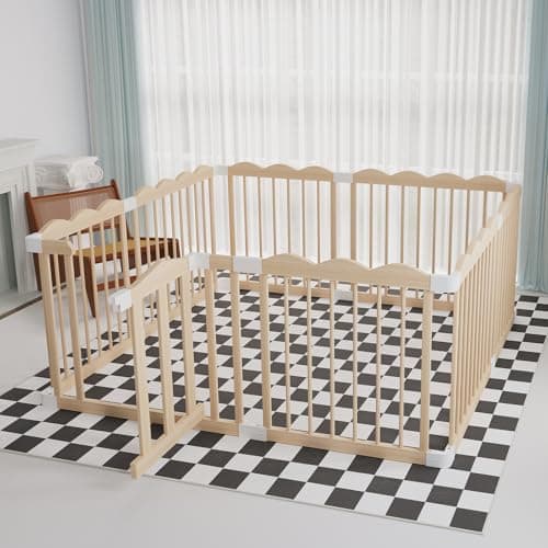 Baby Playpen, Wooden Playpen for Babies and Toddlers, Large Adjustable Wooden Baby Playard with Locking Gate, Easy to Assemble, Portable Play Pen, Infant Play Pen Play Area(47x62x24 Inch) - Image 1