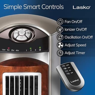 Lasko Oscillating Tower Fan with Remote, Quiet Floor Fans for Bedroom, 42", Woodgrain and Grey, T42954 - Image 3