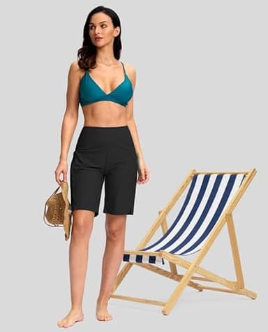 G Gradual Women's 9" Long Swim Board Shorts with Pockets High Waisted Knee Length Beach Swimming Shorts for Women with Liner(Black,XL) - Image 6