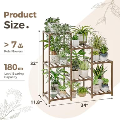 Bamworld Plant Stand Indoor Plant Shelf Outdoor Wood Plant Rack for Multiple Plants 3 Tiers Ladder Plant Holder for Living Room Patio Boho Home Decor for Gardening - Image 6