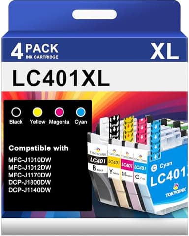 LC401XL Ink Cartridges Compatible for Brother Ink LC401 401XL Cartridge to use with MFC-J1010DW MFC-J1012DW MFC-J1170DW MFC-J1800DW (401 XL, 4 Pack) - Image 1