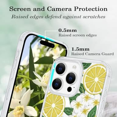Tcaraersing for iPhone 16 Pro Max Flower Case Magnetic [Compatible with MagSafe] Floral Pattern Clear Shockproof [Hard PC Back Soft TPU Edge] Slim Cover for Girls Women iPhone 16 Pro Max, Lemon Flower - Image 5
