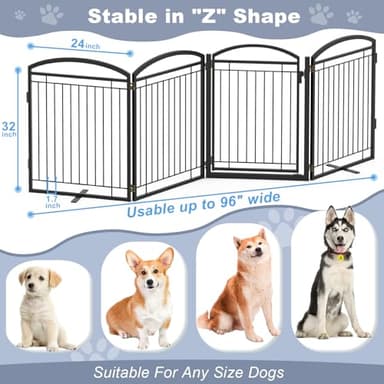 Paulmele Full Metal Free Standing Dog Gate with Door for Indoor & Outdoor,96'' Extra Wide 32'' Tall Dog Gate for The Doorways,Large Openings,Decks,Porch,Pet Freestanding Safety Fence(4 Panels,Black) - Image 6