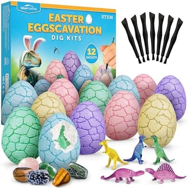 Blue Marble Easter Eggscavation Dig Kit - 12 Easter Egg Dig Bricks with Real Gemstones & Glow in The Dark Dinosaur Figures, Includes Dig Tools, Egg Hunt or Dig Party Activity, Easter Basket Stuffers - Image 3