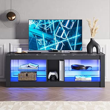 Bestier Entertainment Center LED Gaming TV Stand for 55+ Inch TV Adjustable Glass Shelves 22 Dynamic RGB Modes TV Cabinet Game Console PS4, Black Marble - Image 6