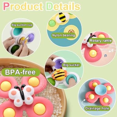 Suction Cup Spinner Toy for Baby - Suction Cup Fidget Spinner Toys Bath Toys Window Spinning Top Baby Toys 12-18 Months Christmas Birthday Gifts for 1 2 3 Boys Girls Sensory Toys for Toddlers 1-3 - Image 5