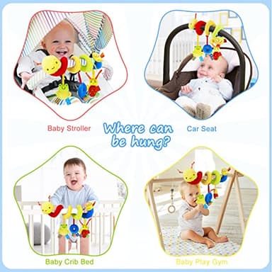 FPVERA Spiral Car Seat & Stroller Activity Toy - Baby Sensory Toys Soft Hanging Toys for Babies 0-12 Months Boys Girls Carseat Crib Stroller, with Ringing Bell, Music - Image 2
