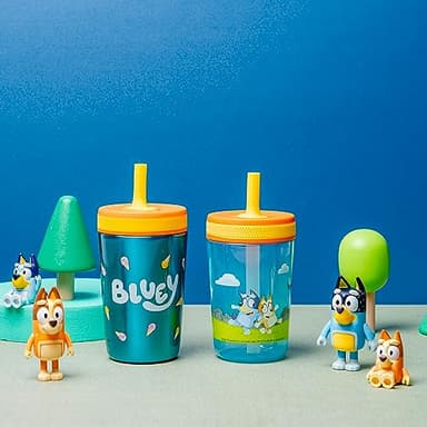 Zak Designs Bluey Kelso Tumbler Set, Leak-Proof Screw-On Lid with Straw, Bundle for Kids Includes Plastic and Stainless Steel Cups with Bonus Sipper, 3pc Set - Image 3
