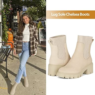 Athlefit Women's Chelsea Boots Fall Platform Ankle Boots Slip on Chunky Lug Sole Boots - Image 2