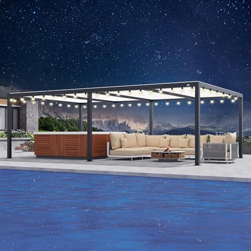 PURPLE LEAF Louvered Pergola 14' x 24' Outdoor Aluminum Pergola with Hidden Drainage System and Adjustable Roof Patio Hardtop Oversized Pergolas with String Lights for Estate Patio Pool Cabana - Image 1