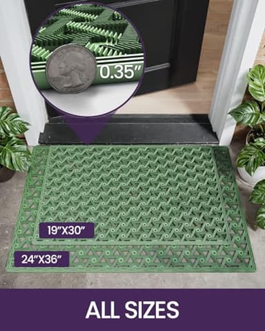 DEXI Front Door Mat Outside Entrance, 24x36 Welcome Rubber Doormat Waterproof, Drainage Heavy Duty Entry Mats with Non Slip Backing, Low Profile Dirt Trapper for Patio Entryway, Green - Image 7