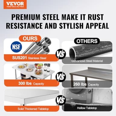 VEVOR Commercial Worktable Workstation 48 x 24 Inch Folding Commercial Prep Table, Heavy-duty Stainless Steel Folding Table with 772 lbs Load, Kitchen Work Table, Silver Stainless Steel Kitchen Island - Image 4