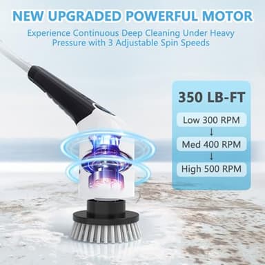 Bathroom Scrubber Electric Electric Spin Scrubber with 8-in-1 Replaceable Brush Heads Electric Brush Cleaner for Bathroom with Power LCD Display, 3 Adjustable Speed - Image 4