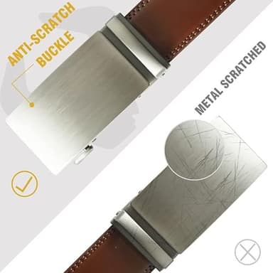 Coipdfty Men's Belts Leather Ratchet Belt Dress Belts for Men Adjustable Belt for Casual Jeans (Silverplate-brownbelt, 31"-36" Waist Adjustable) - Image 3