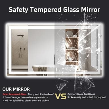 miskerm 60"x 36" LED Bathroom Mirror, Double Lighting Sources Dimmable, Backlit + Front Lit, Anti-Fog, Stepless Dimmable, Lighted Bathroom Vanity Mirror for Wall Tempered Glass (Horizontal/Vertical) - Image 7
