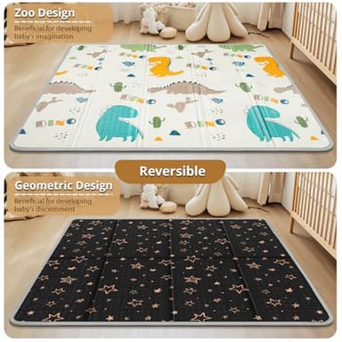 Foldable Baby Play Mat, PIGLOG Waterproof Playmats for Babies and Toddlers Kids, Safe Foam Playmat for Tummy Time, 50x50 Playpen Mat, Reversible Portable Baby Floor Mat for Infant, Toddler, Dinosaur - Image 5