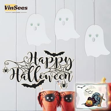 VinSees Halloween Metal Ghost Hanging Decorations for Yard Porch Outdoor Indoor, Halloween Decorative Metal Ghosts Hanging Decor with Glowing Eyes in The Dark, Set of 3 (Ghosts) - Image 4