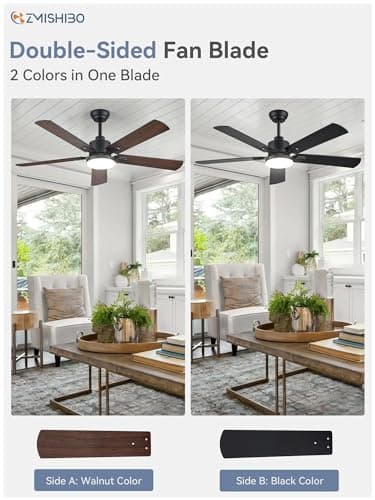 ZMISHIBO 2 Pack 52" Ceiling Fans with Lights, Black Modern Ceiling Fan with Remote, Farmhouse Indoor Ceiling Fan with Dual Finish Blades, Quiet & Strong Motor, Bright LED Light. - Image 3