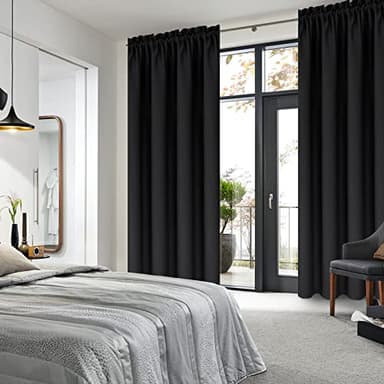 DWCN Blackout Curtains – Thermal Insulated, Energy Saving & Noise Reducing Bedroom and Living Room Curtains, Black, W 42x L 63 Inch, Set of 2 Rod Pocket Curtain Panels - Image 2