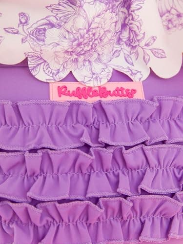 RuffleButts Baby/Toddler Girls Scalloped Long Sleeve Rash Guard 2-Piece UPF50+ Sun Protected Swimsuit - Wisteria Purple Butterfly Garden Toile, 12-18m - Image 4