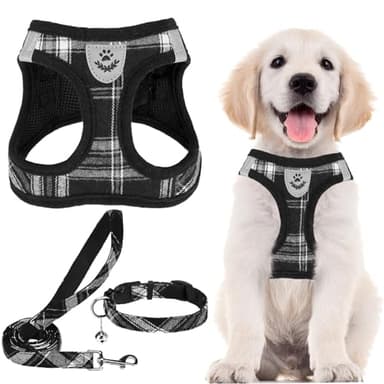 PUPTECK Adjustable Dog Harness Collar and Leash Set Step in No Pull Pet Harness for Small Medium Dogs Puppy and Cats Outdoor Walking Running, Soft Mesh Padded Reflective Vest Harnesses, Black XXS - Image 1