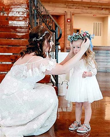 Girl Toddler Full-Length Straight Tulle Tutu Lace Back Party Flower Girl Dress (6-7 Year, White Short) - Image 5