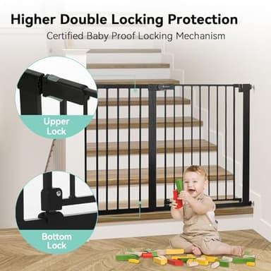 COMOMY 36" Extra Tall Baby Gate for Stairs and Doorways - Fits 29.5" to 48.8" Wide Openings, Auto Close Extra Wide Dog Gate for House, Pressure Mounted Easy Walk Through Pet With Door, Black - Image 5