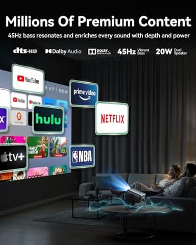 4K Projector Decoding Support, Projector with WiFi and Bluetooth, Native 1080P mini projector, 180° Rotatable with Auto Keystone, 200'' Screen Portable Outdoor Home Theater Movie Smart Projectors - Image 8