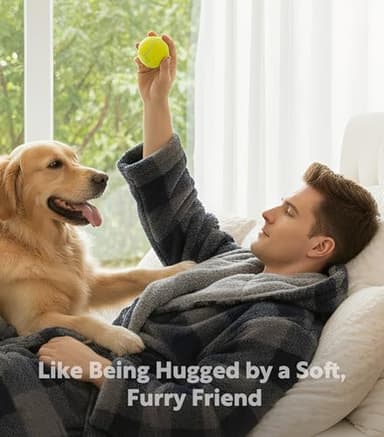 DAVID ARCHY Mens Robe with Hood, Soft Cotton Fleece Hooded Mens Bathrobe(L, Blue Grey Check) - Image 3