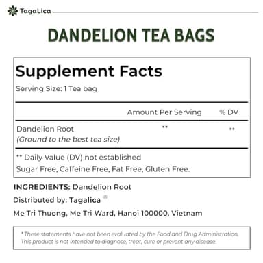 Tagalica, Premium 135 Dandelion Root Tea Bags, 100% Natural & Pure from Dandelion Root, Eco-Conscious Tea Bags, Herbal Tea. No Sugar, No Caffeine, No Gluten, Vegan - Image 2
