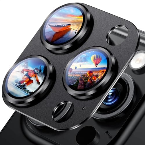 Uyiton Compatible with iPhone 16 Pro/iPhone 16 Pro Max Camera Lens Protector - [Not Easy to Break][Strong Adsorption][Case-Friendly] Metal Tempered Glass Rear Camera Screen Cover - Black Titanium - Image 1