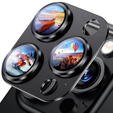 Uyiton Compatible with iPhone 16 Pro/iPhone 16 Pro Max Camera Lens Protector - [Not Easy to Break][Strong Adsorption][Case-Friendly] Metal Tempered Glass Rear Camera Screen Cover - Black Titanium - Image 1